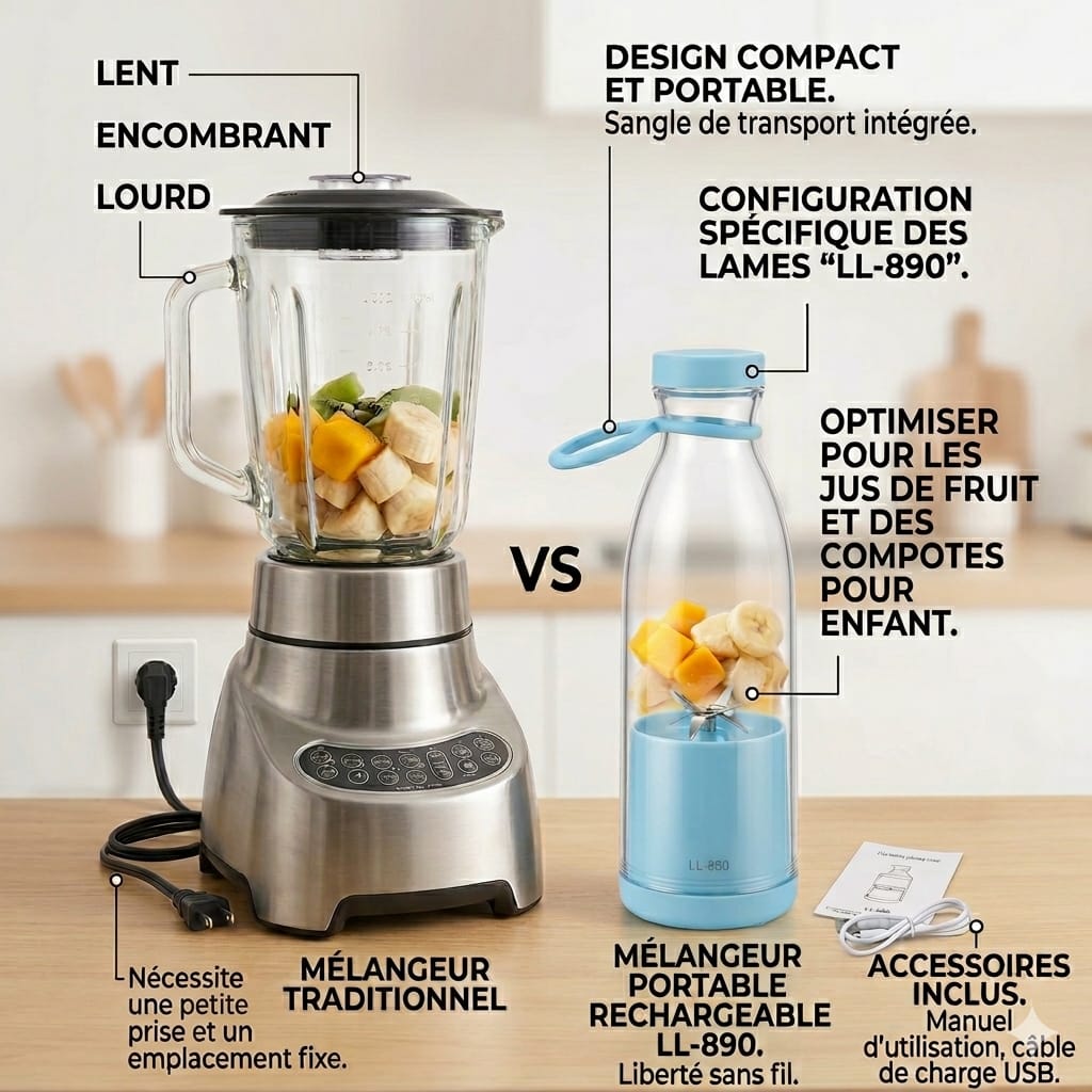 Votre Santé dans une Gourde — Mini Mixeur Rechargeable 2-en-1
